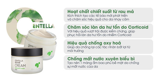 Kem Dưỡng Ẩm Phục Hồi Rau Má GoodnDoc Centella Repair Cream