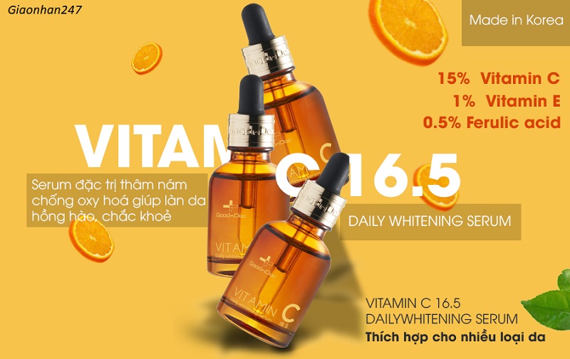 Serum dưỡng sáng mờ thâm nám Goodndoc Vitamin C-16.5 Daily Whitening Serum